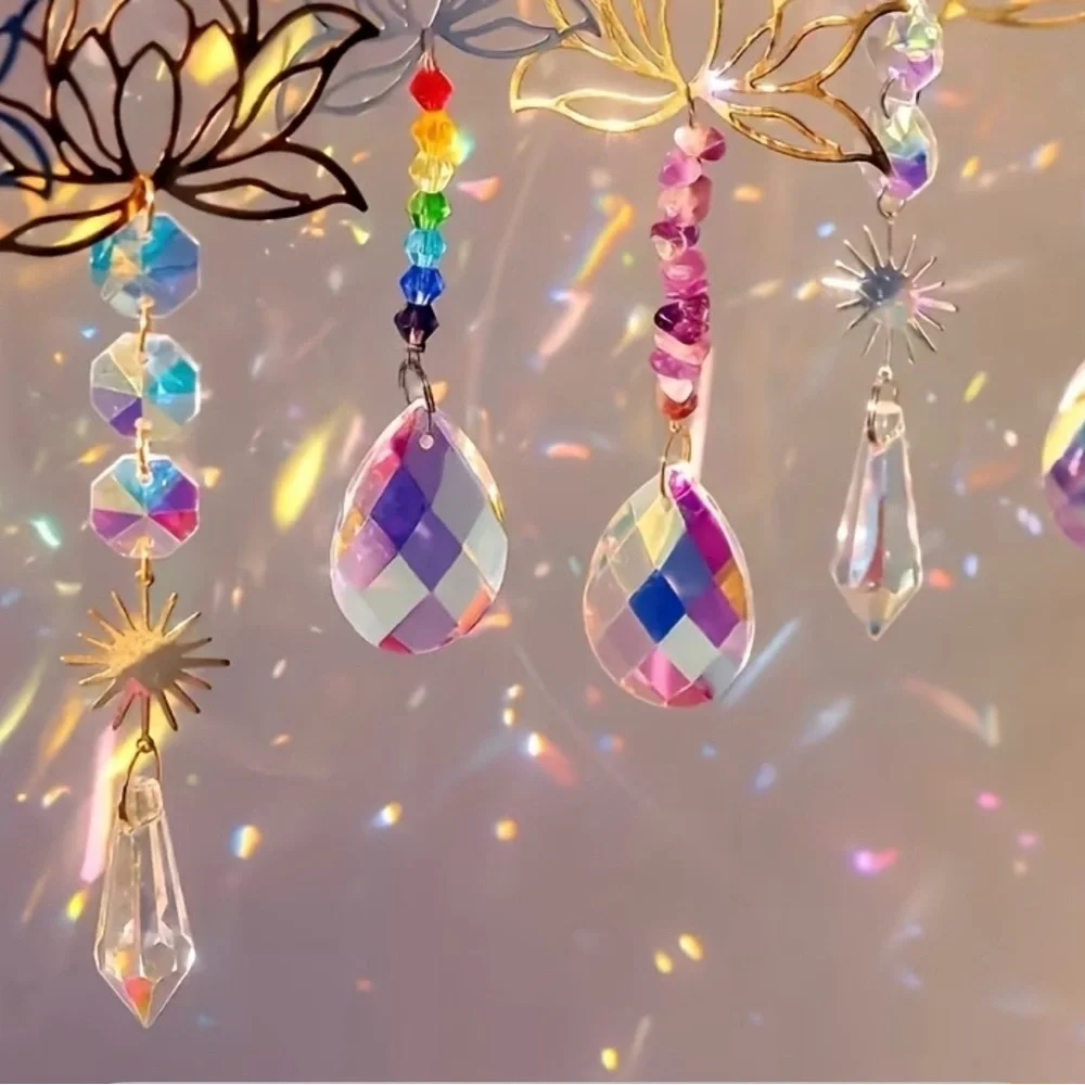 Lotus Crystal Sun Catcher Hanging Decorations - Gold & Iridescent - Picture 5 of 11